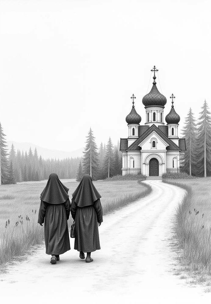 По дороге идут богомолки