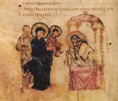 Сретение. Миниатюра из Хлудовской Псалтири (ГИМ), Византия, Константинополь, 840-850-е гг.