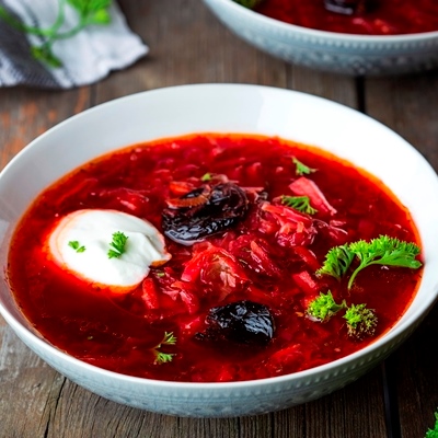 Постный борщ с черносливом