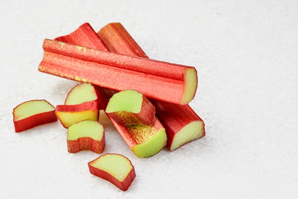 sliced stalk of rhubarb on a white marble background whole rhubarb sticks with a few pieces of chopped rhubarb isolated ingredients for making a pie - Квас из ревеня