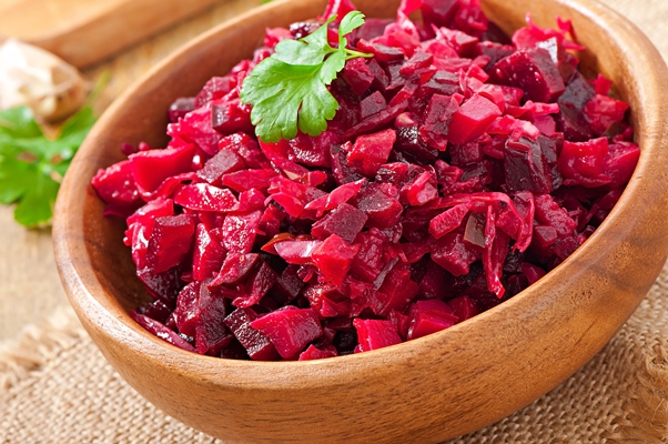 beet salad vinaigrette in a wooden bowl - Винегрет