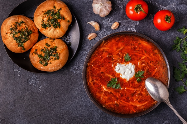 ukrainian and russian traditional red soup - Борщ украинский с мясом