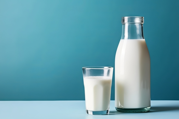 a bottle of milk and glass on a wooden table - Баурсаки