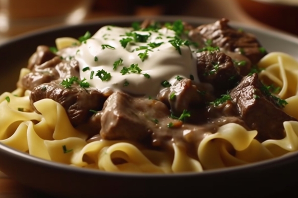 beef stroganoff on a bowl generative ai - Сметанный соус для котлет и печени
