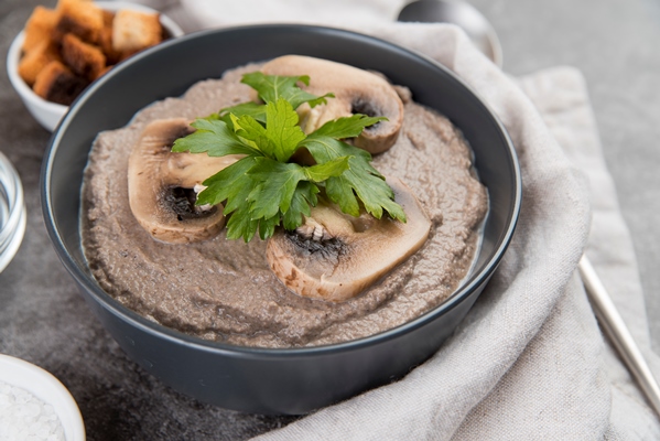 mushroom veggies cream soup high view - Хумус из фасоли с грибами