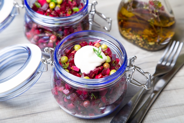 vinaigrette salad with mayonnaise in a jar selective focus close up - Французский соус эйоль (провансаль)