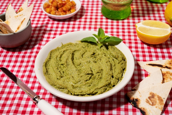 high angle hummus and lemon arrangement - Постный грузинский соус для салатов