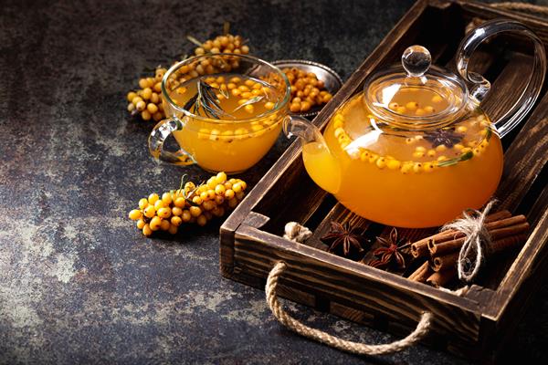 delicious and healthy sea buckthorn tea - Чай с облепихой и мёдом (школьное питание)