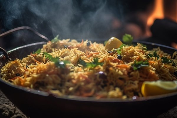 gourmet paella cooked with seafood and saffron generated by ai - Плов с тунцом