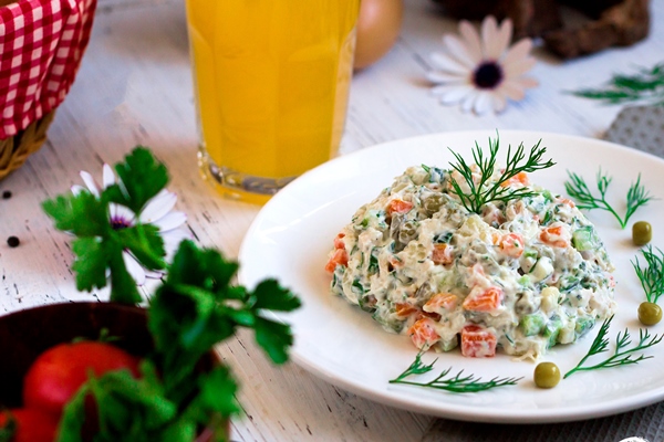 Салат "Оливье" по-монастырски russian salad with herbs and orange juice - Салат "Оливье" по-монастырски