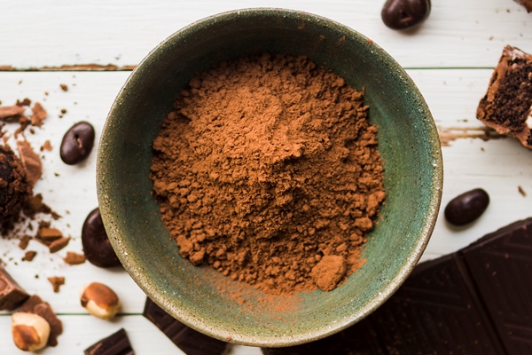 bowl with cocoa near chocolate sweets - Печенье "Лествицы" шоколадные, постный стол