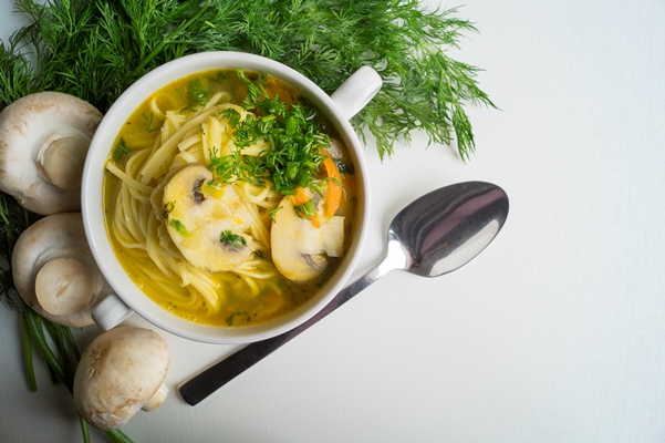 ingredients mushroom soup with noodles - Суп с лапшой, грибами и тушёнкой