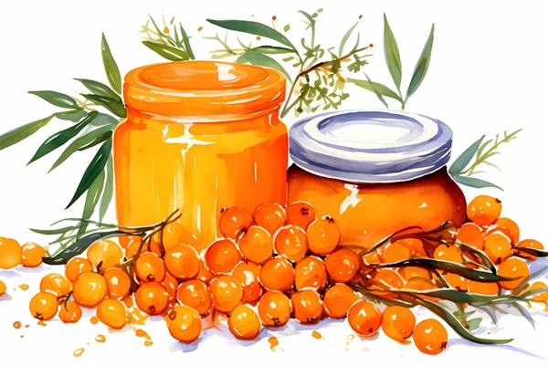 jar berry jam with fresh berries spoon - Варенье из облепихи
