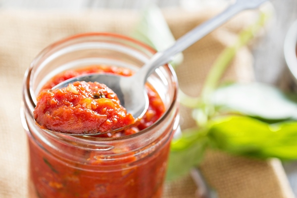 pizza sauce jar selective focus - Краснодарская кабачковая икра