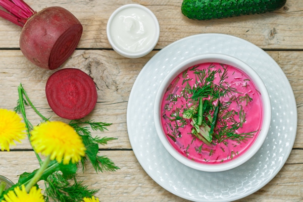 Ботвинья beetroot soup with cucumber dill green onion - Ботвинья