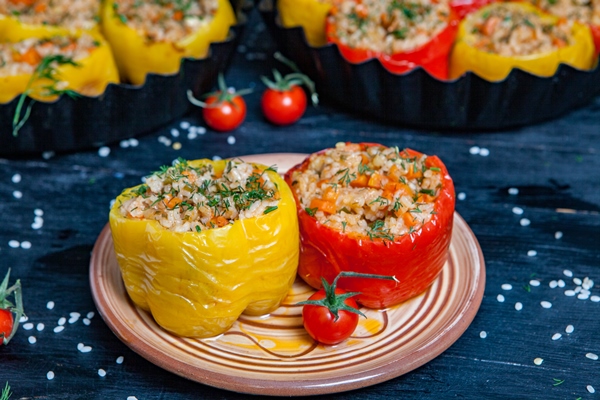 Постный фаршированный перец с грибами и рисом stuffed pepper stewed pepper with rice minced meat - Постный фаршированный перец с грибами и рисом
