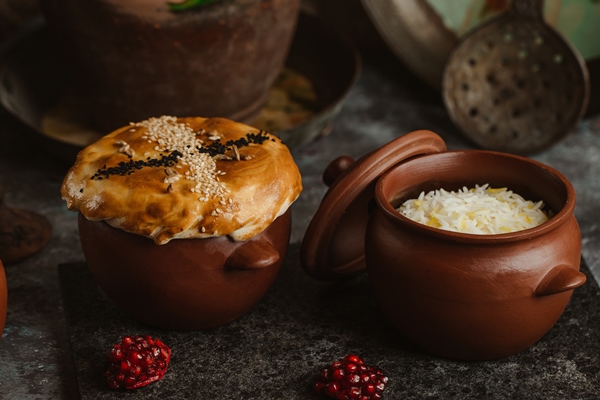 Абес two pottery bowles with pie rice inside 2 - Абес