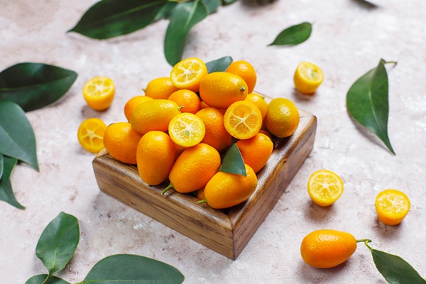 Кумкват flat lay kumquats concrete surface - Кумкват