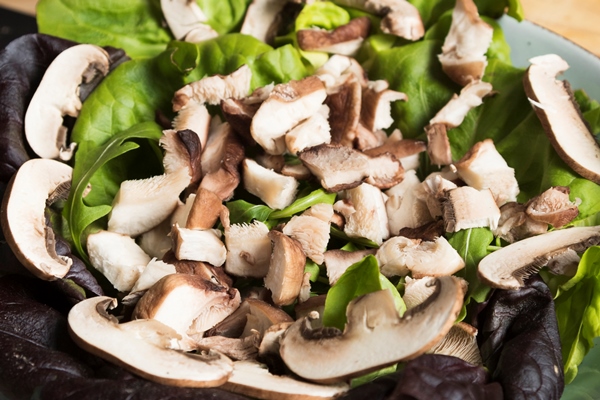 Салат с шампиньонами и авокадо top view mushroom salad - Салат с шампиньонами и авокадо