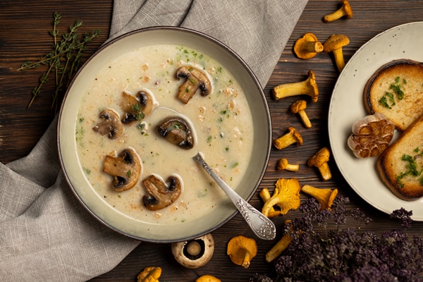 view delicious food table - Постный грибной суп по-афонски