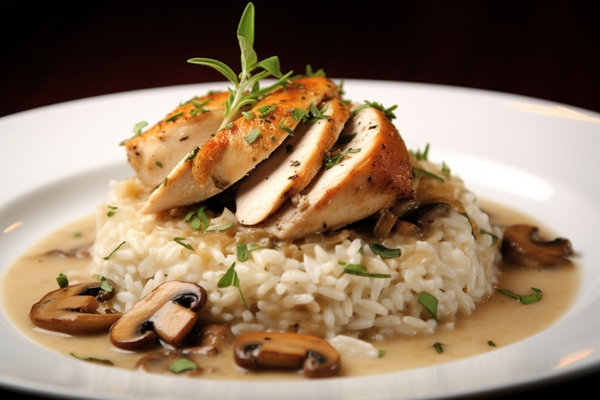 chicken wild mushroom risotto chicken dish image - Цыплёнок в винном соусе