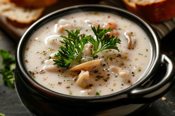 homemade clam chowder recipe with creamy sauce fresh parsley - Помакуха по псково-печерски