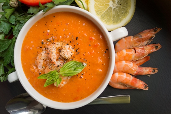 tomato soup with shrimp - Постный томатный суп с креветками