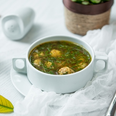 Постный рассольник с рисом и рыбными фрикадельками