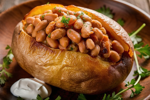 Картофель, фаршированный перцем и грибами с фасолью baked potato with beans parsley top - Картофель, фаршированный перцем и грибами с фасолью