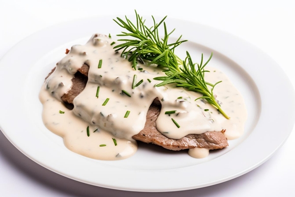 Вителло тонатто rustic vitello tonnato with savory sauce white background - Вителло тонатто