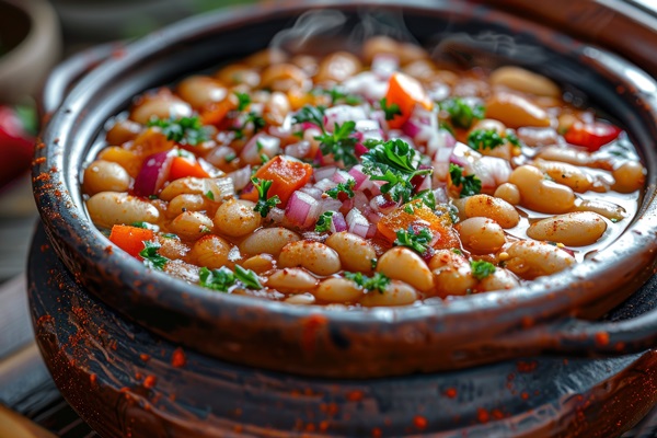 Закуска острая из фасоли с овощами white beans stew with red onion parsley - Закуска острая из фасоли с овощами