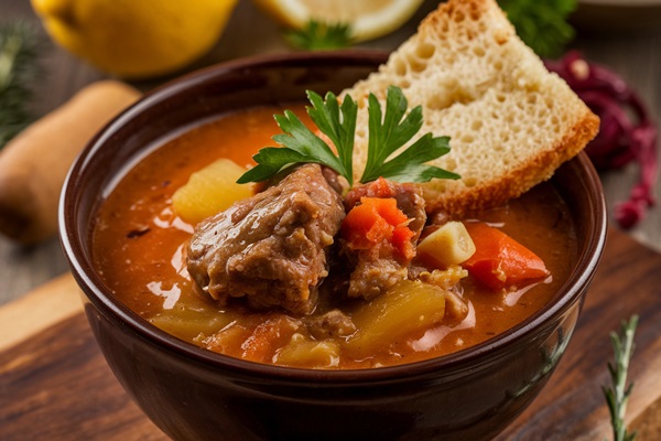 Суп из бычьих хвостов в мультиварке bowl soup with slice bread slice bread - Суп из бычьих хвостов в мультиварке
