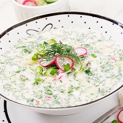 Постная окрошка с заправкой из сырых семечек