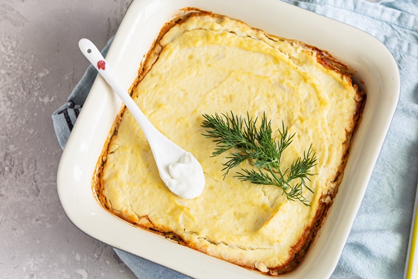mashed potatoes mushrooms and seasonal vegetables casserole - Постная картофельная запеканка с соевым фаршем и томатным соусом