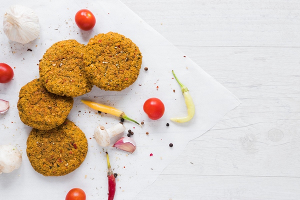 Котлеты из нута с рисовой мукой top view vegan goodies wooden table - Котлеты из нута с рисовой мукой